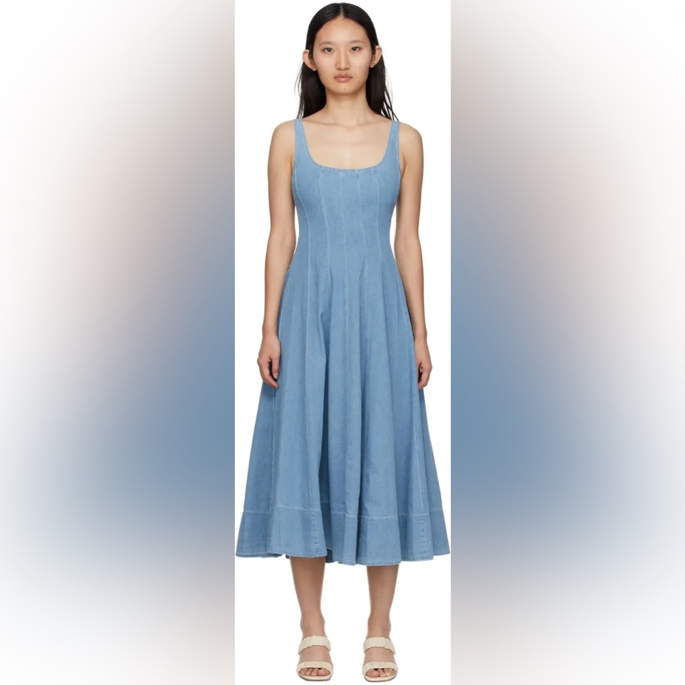 Staud Wells light blue denim midi dress